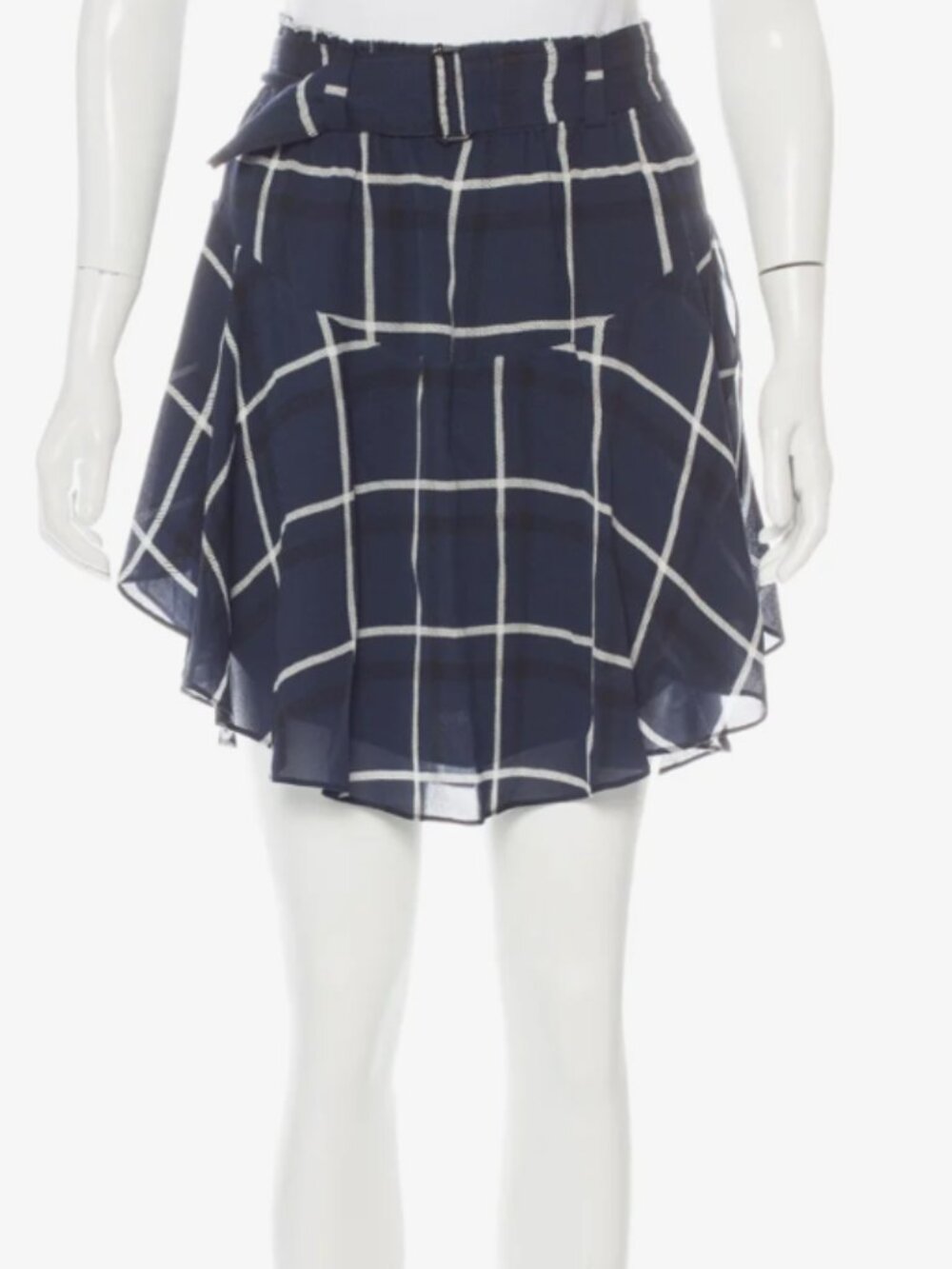 ALC Asymmetrical Navy Plaid Mini Skirt.100% silk w/belt Sz 4